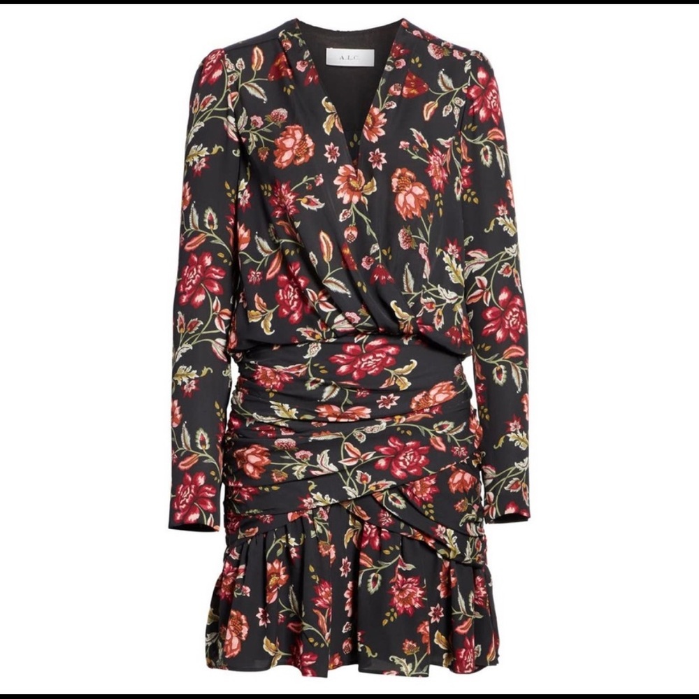 A.L.C. Haven Ruched Floral Print Silk Dress Size 8